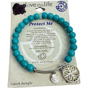 PROTECT ME love this life turquoise adjustable bracelet DAVID CULLINER NEW $50